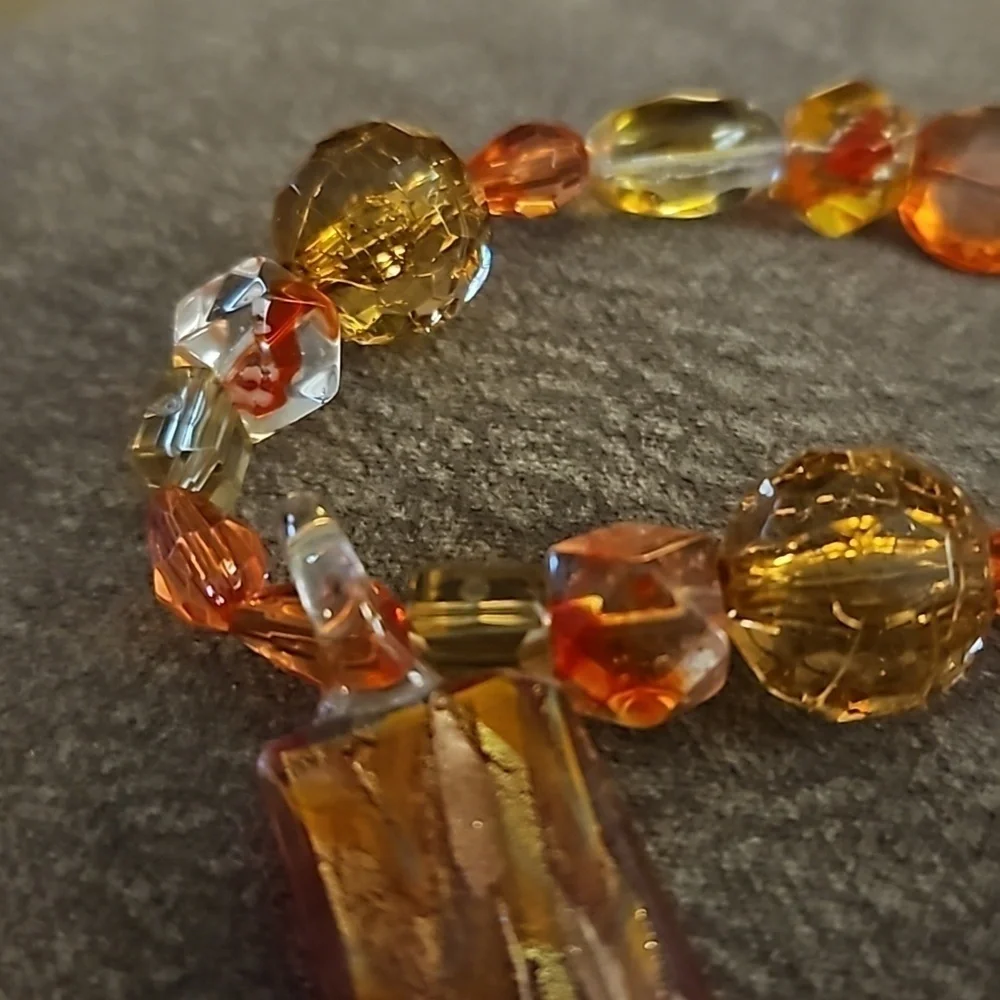 HANDMADE Orange Dichroic Glass Pendant Beaded Necklace